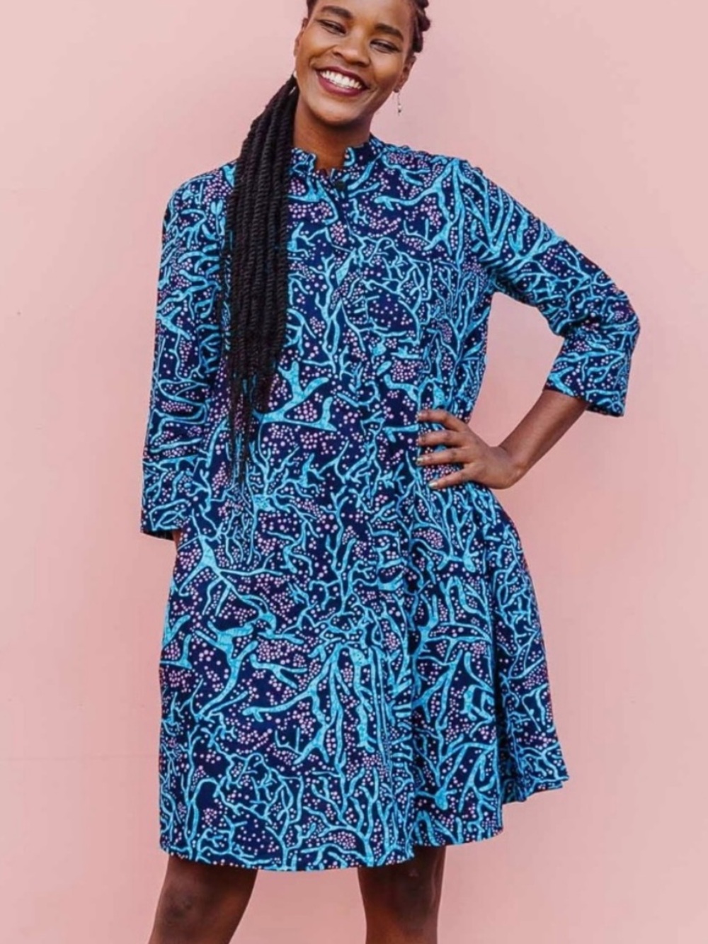 Zuri Icy Hot Shirt Dress Size M/Long Navy Blue Print